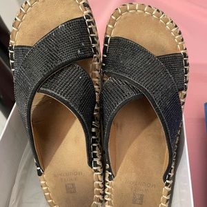 White Mountain Kimberly Black Glitter Criss Cross Slip On Wedge Sandal-7